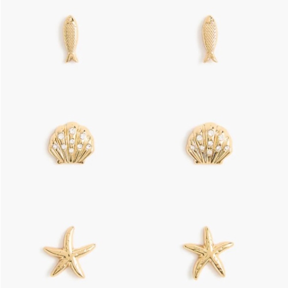 Gold Ocean-Themed Stud Earring Set